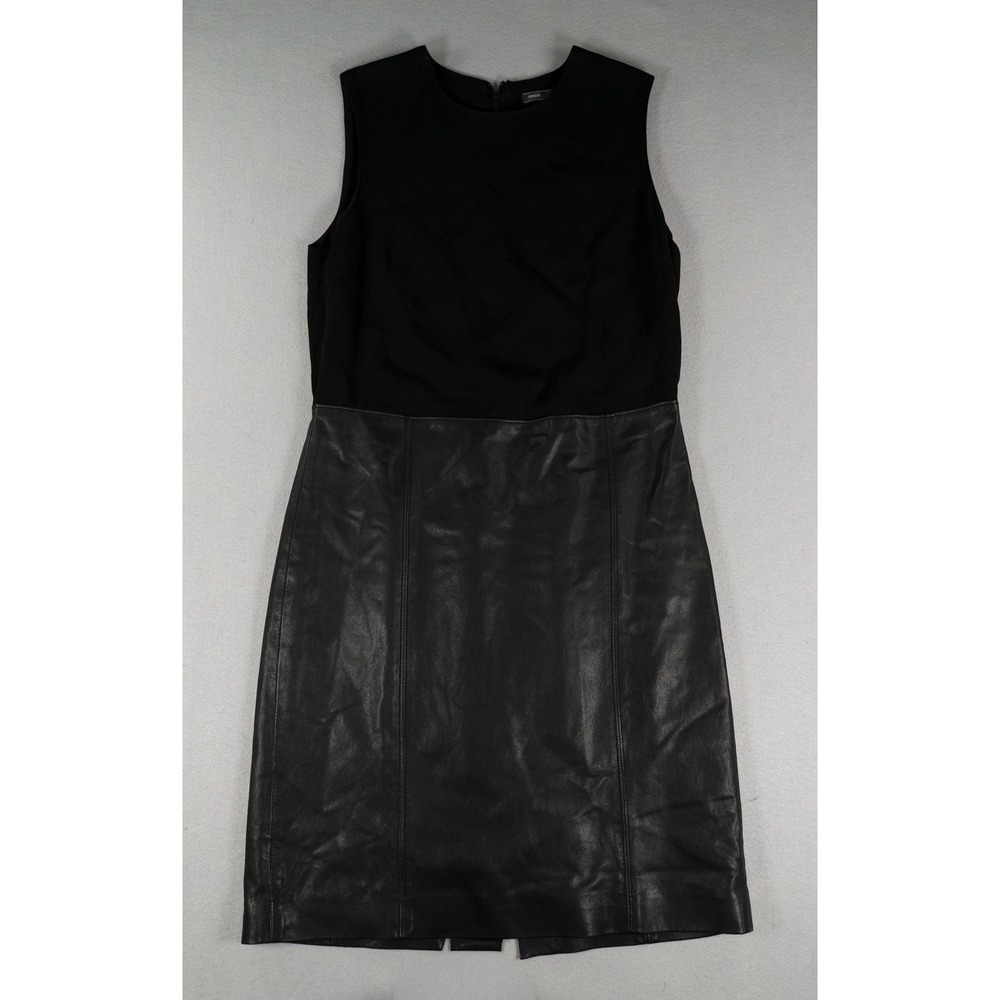Vince Mixed Media Leather Skirt Sleeveless Sheath Dress Black Size 6
